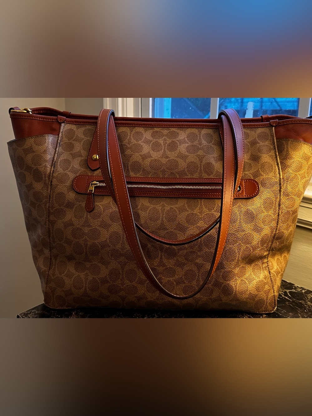 Coach Brown Signature Canvas Baby bag with Leather Trim style #79958